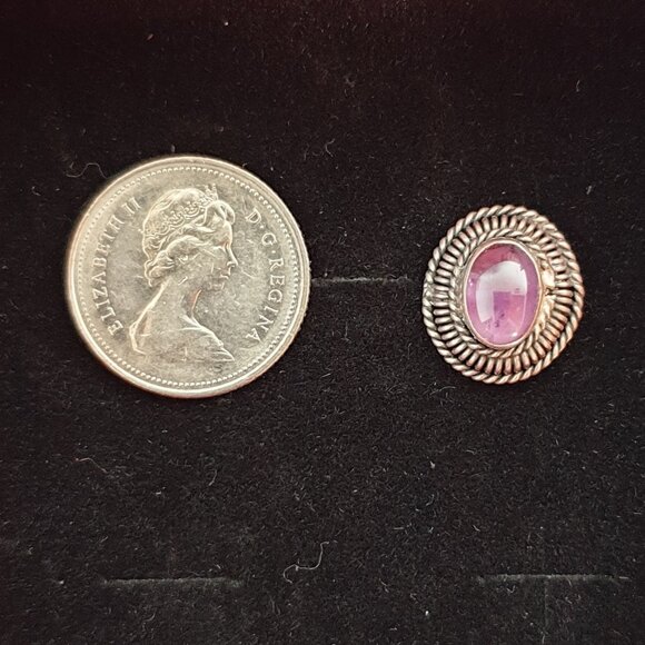 Vintage Natural Amethyst Cabochon 925 Silver Stud Earrings – Handcrafted - Picture 4 of 14